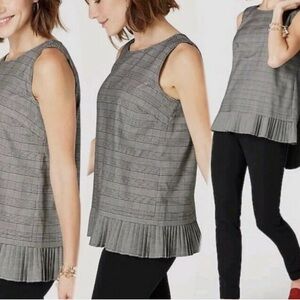 J. JILL Glen Plaid Pleated Hem Sleeveless Shell Gray Cream Size PXS